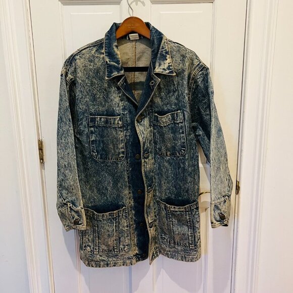 Vintage 80s 90s Denim Jean Jacket Womens Oversize Medium Chore Acid wash - Picture 11 of 16